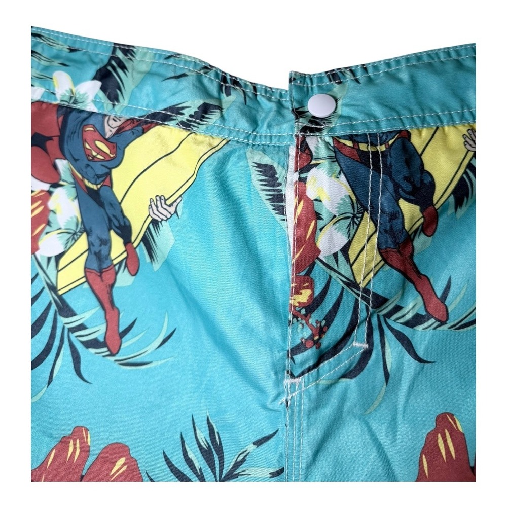 Superman Swim Trunks Mens XXL Blue Tropical Hibiscus Surfing Board Shorts - Picture 3 of 11